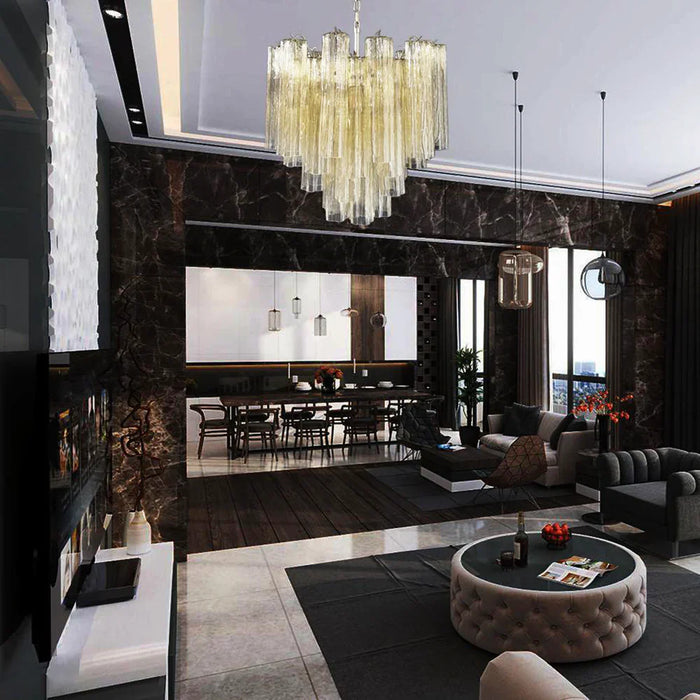 Fantastic Murano Amber Glass Tube Chandelier-DWHOME