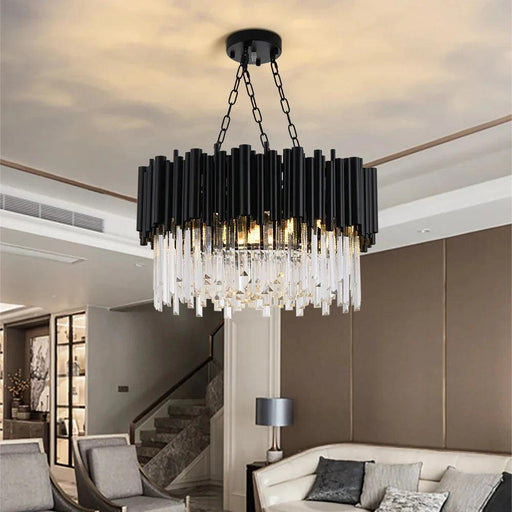 Finn Modern Black Crystal Chandelier for Living Room-DWHOME