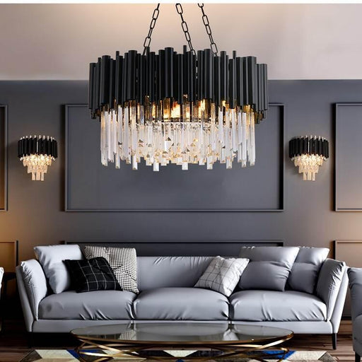 Finn Modern Black Crystal Chandelier for Living Room-DWHOME
