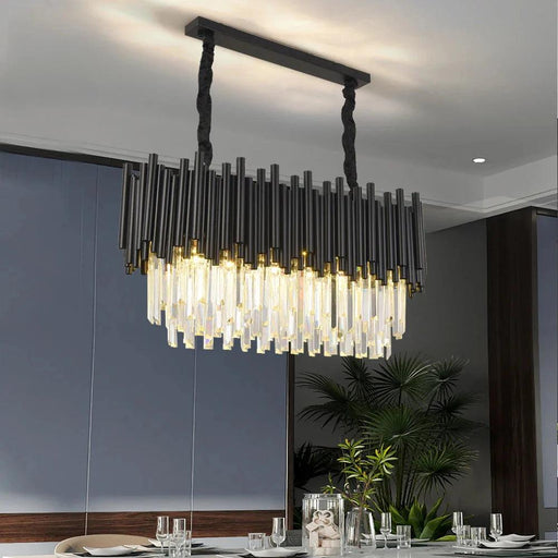 Finn Modern Black Linear Crystal Chandelier Dining Room-DWHOME