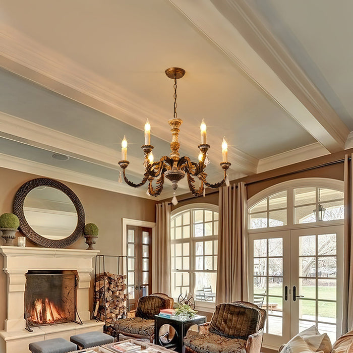 Giltwood Wood Chandelier-DWHOME