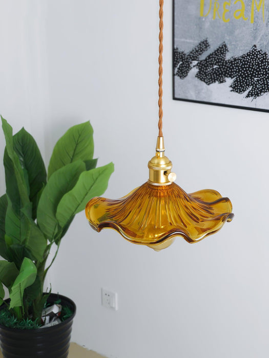 Glass Hibiscus Flower Pendant Light-DWHOME