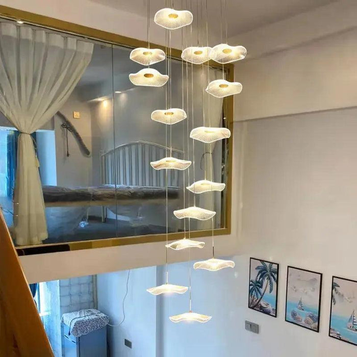 Gold Acrylic Flower Led Chandelier For Stairwell, Staircase-DWHOME