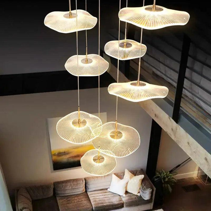 Gold Acrylic Flower Led Chandelier For Stairwell, Staircase-DWHOME