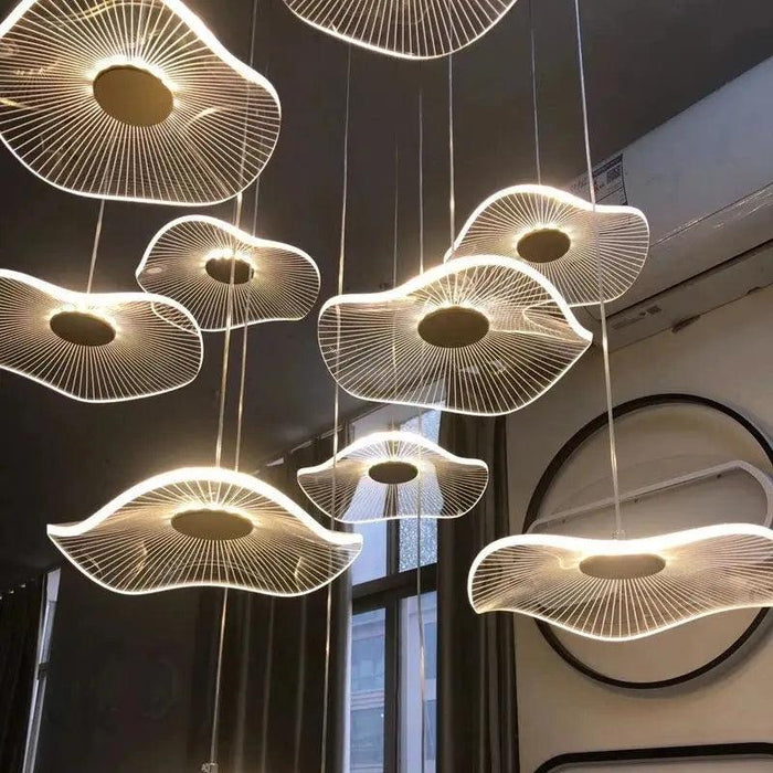 Gold Acrylic Flower Led Chandelier For Stairwell, Staircase-DWHOME