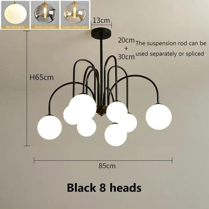 8 Light Led Glass Ball Chandelier Black/Gold - DWHOME