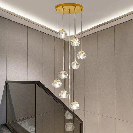 Gold Crystal Ball Chandelier for High Ceiling & Staircase-DWHOME