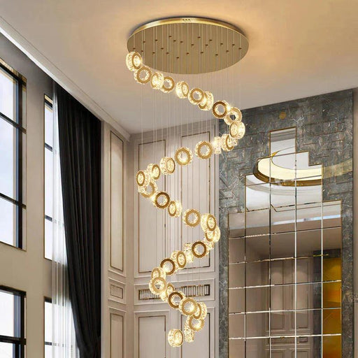 Gold Crystal Spiral Chandelier for Staircase Foyer-DWHOME