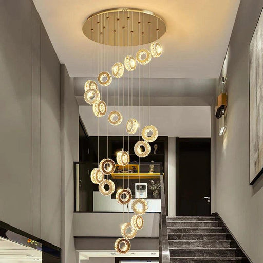 Gold Crystal Spiral Chandelier for Staircase Foyer-DWHOME