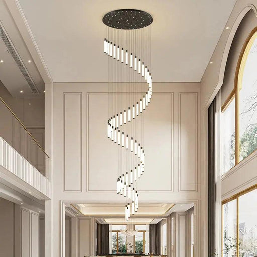 Black/Gold Long Hanging Led Chandelier for Stairwell-DWHOME