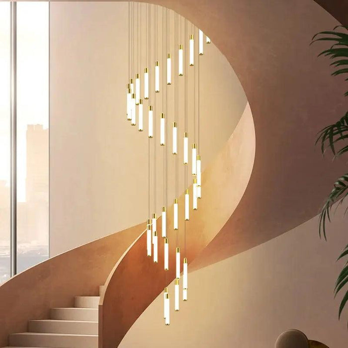 Black/Gold Long Hanging Led Chandelier for Stairwell - DWHOME