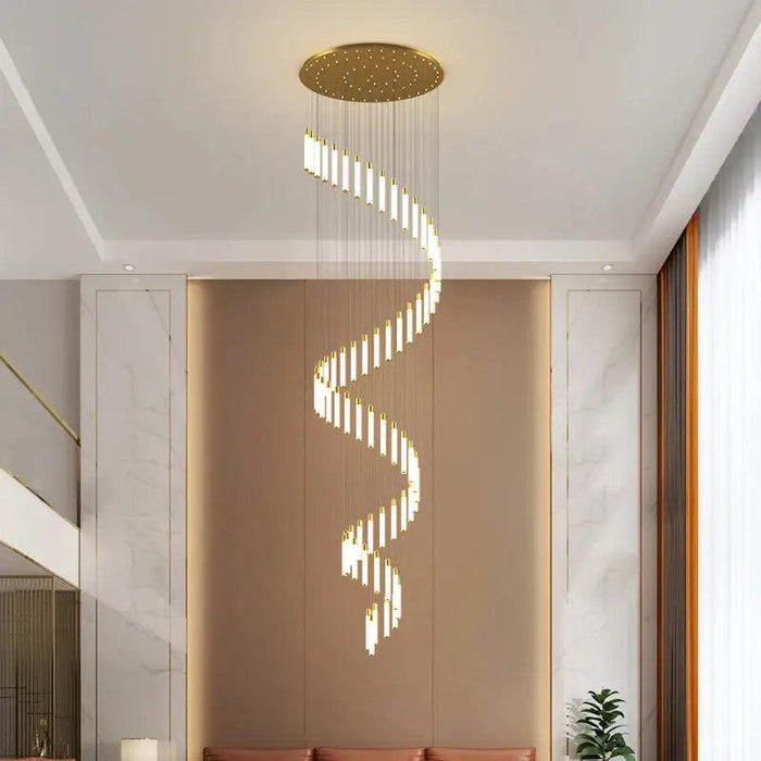 Black/Gold Long Hanging Led Chandelier for Stairwell - DWHOME