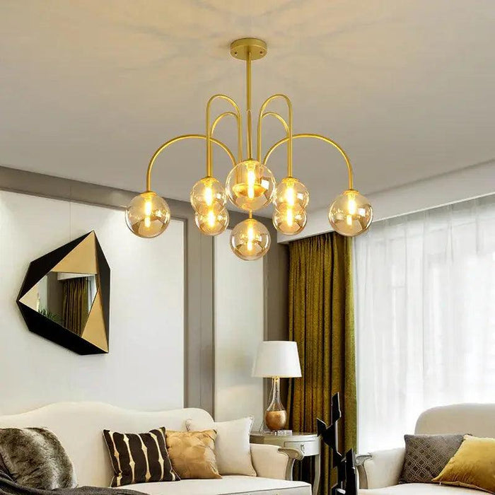 8 Light Led Glass Ball Chandelier Black/Gold - DWHOME