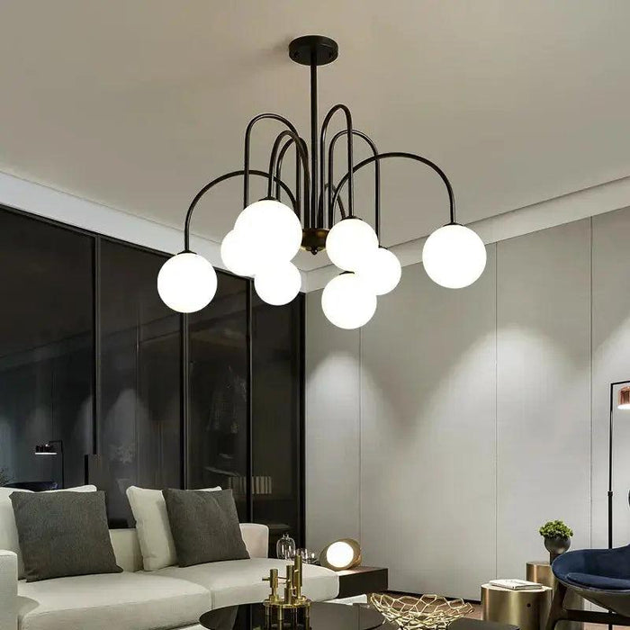 8 Light Led Glass Ball Chandelier Black/Gold - DWHOME
