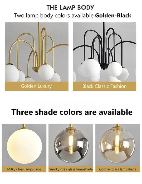 8 Light Led Glass Ball Chandelier Black/Gold - DWHOME