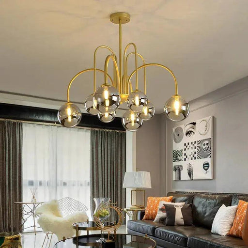 8 Light Led Glass Ball Chandelier Black/Gold - DWHOME