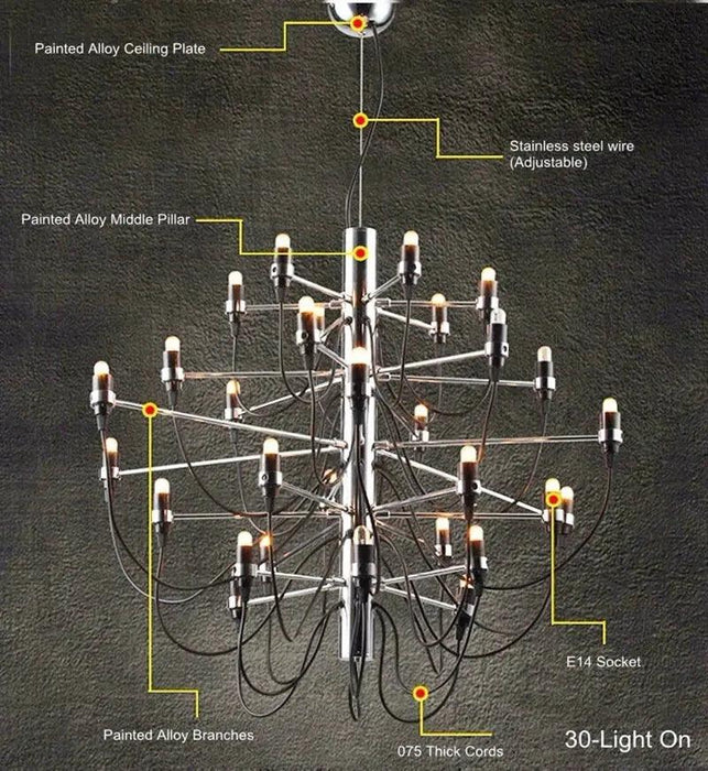 Gino Sarfatti Style Led Pendant Chandelier Black/Silver/Gold - DWHOME