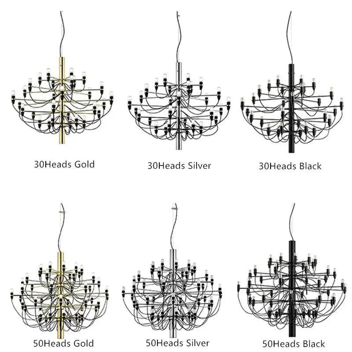 Gino Sarfatti Style Led Pendant Chandelier Black/Silver/Gold - DWHOME