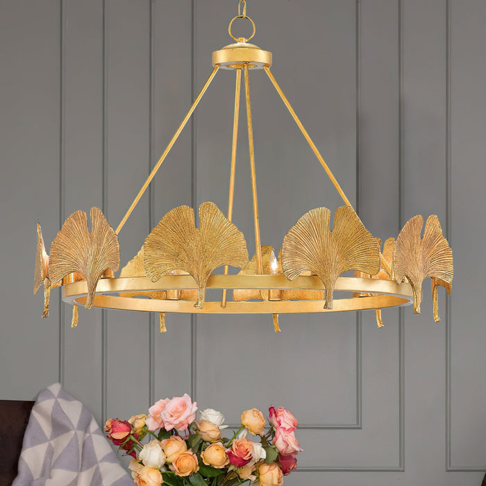 Gold Foil Ginkgo Leaf Chandelier-DWHOME