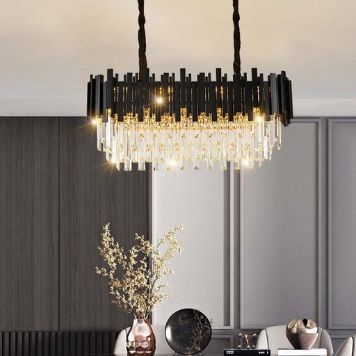 Gio Crystal Dining Room Chandelier, Black-DWHOME