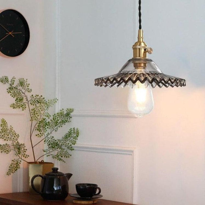 Japanese Style Glass Straw Hat Pendant Light - DWHOME