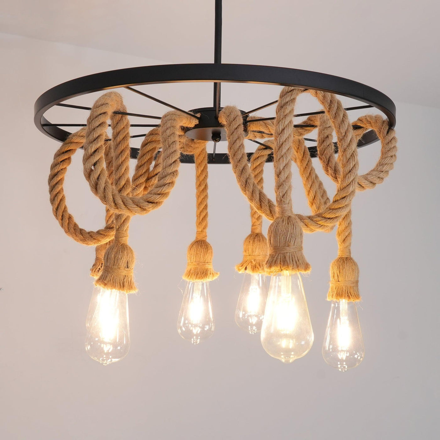 Chandeliers Rope Rectangular Hemp Rope Industrial Six Head Chandelier | DWHOME