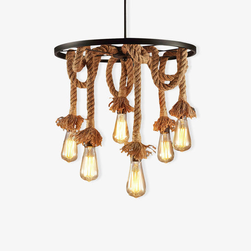 Hemp Rope Industrial Six Head Chandelier-DWHOME