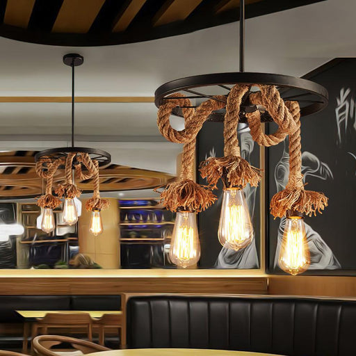 Hemp Rope Industrial Six Head Chandelier-DWHOME