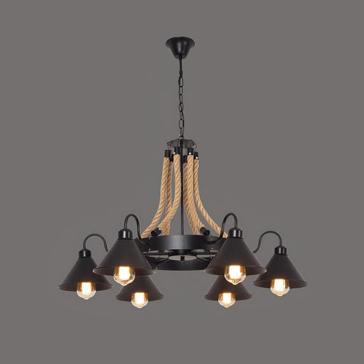 Hemp Rope Industrial Horn Chandelier-DWHOME