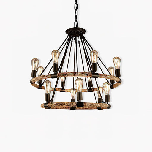 Hemp Rope Industrial Large Circle Chandelier-DWHOME
