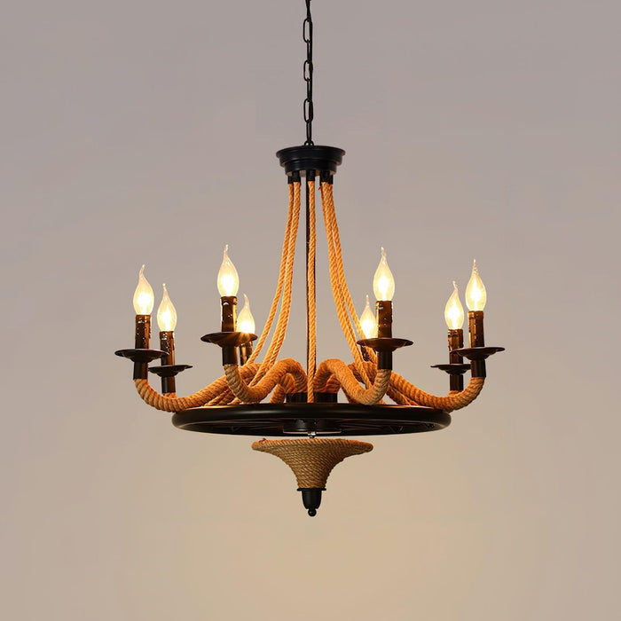 Hemp Rope Industrial Large Wheel Chandelier - DWHOME