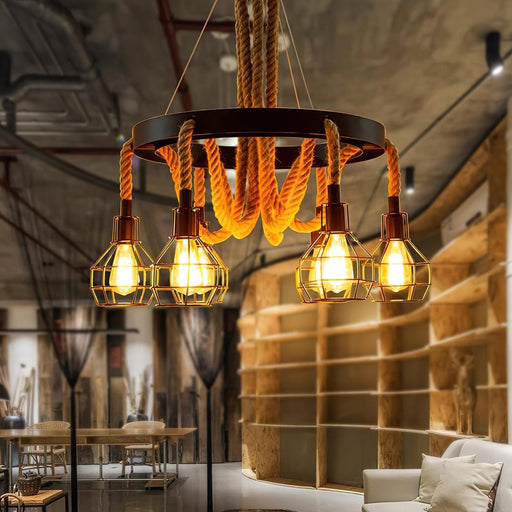 Hemp Rope Industrial Starfall Chandelier-DWHOME