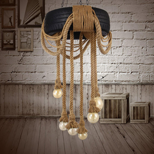 Hemp Rope Industrial Tire Chandelier-DWHOME