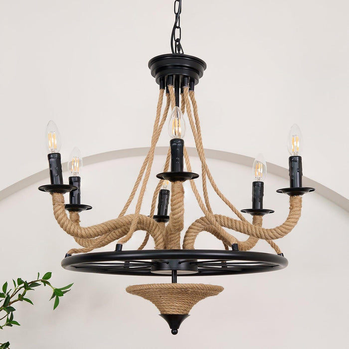 Hemp Rope Industrial Large Wheel Chandelier - DWHOME