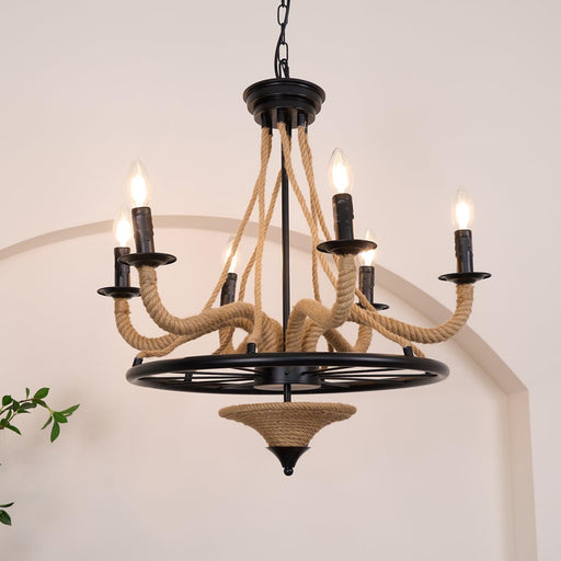 Hemp Rope Industrial Large Wheel Chandelier-DWHOME