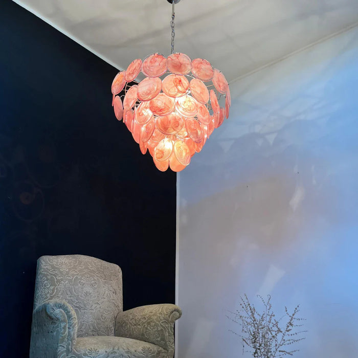 Elegant Pink Murano Disc Chandelier-DWHOME