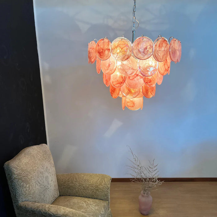 Elegant Pink Murano Disc Chandelier-DWHOME