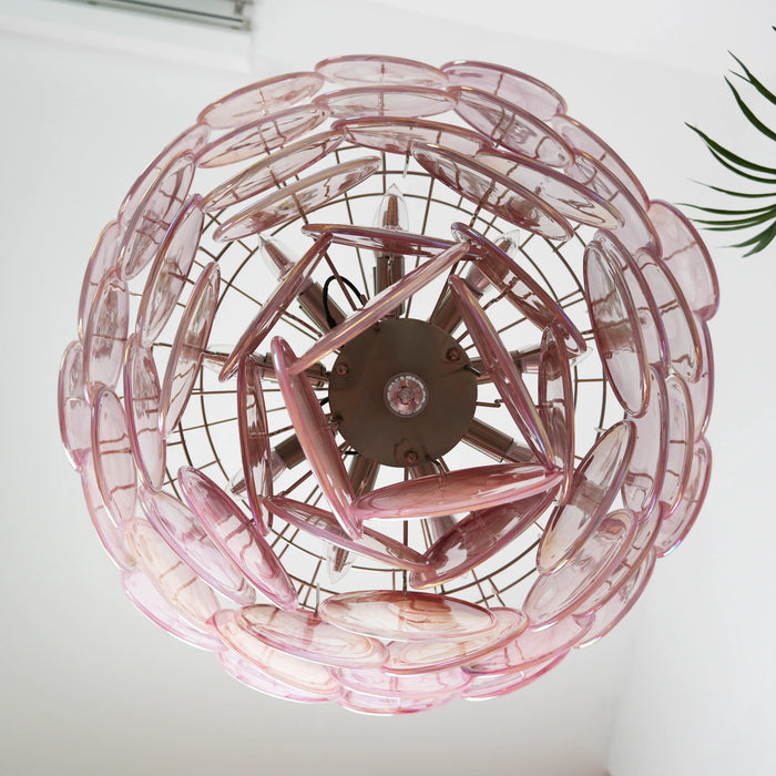 Elegant Pink Murano Disc Chandelier-DWHOME