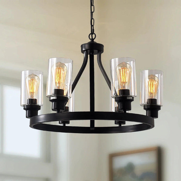 Jeshi 6-Lights Black Iron Wagon Wheel Chandelier - DWHOME