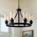 Jeshi 6-Lights Black Iron Wagon Wheel Chandelier - DWHOME