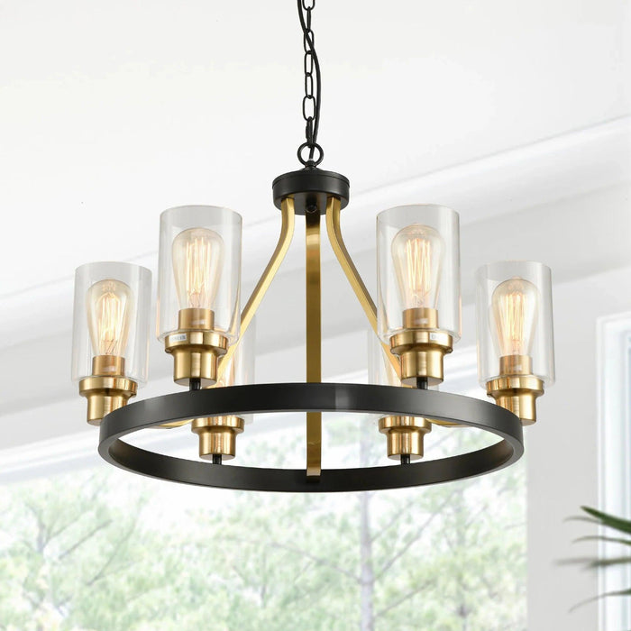 Jeshi 6-Lights Black Iron Wagon Wheel Chandelier - DWHOME