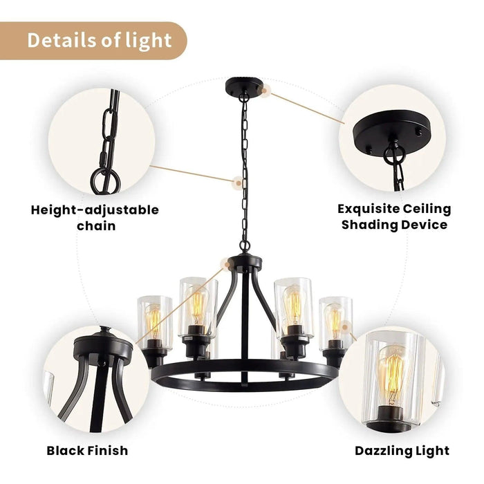 Jeshi 6-Lights Black Iron Wagon Wheel Chandelier - DWHOME