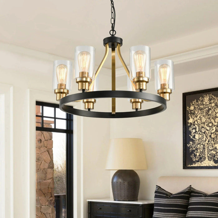 Jeshi 6-Lights Black Iron Wagon Wheel Chandelier - DWHOME