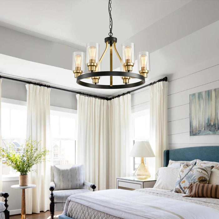 Jeshi 6-Lights Black Iron Wagon Wheel Chandelier - DWHOME