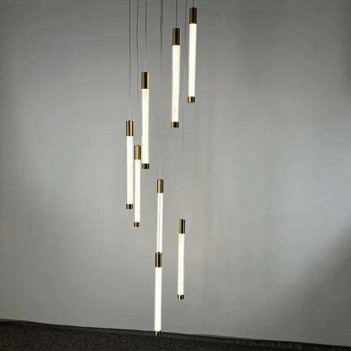 Kate Modern Gold Tube LED Staircase Chandelier - DWHOME
