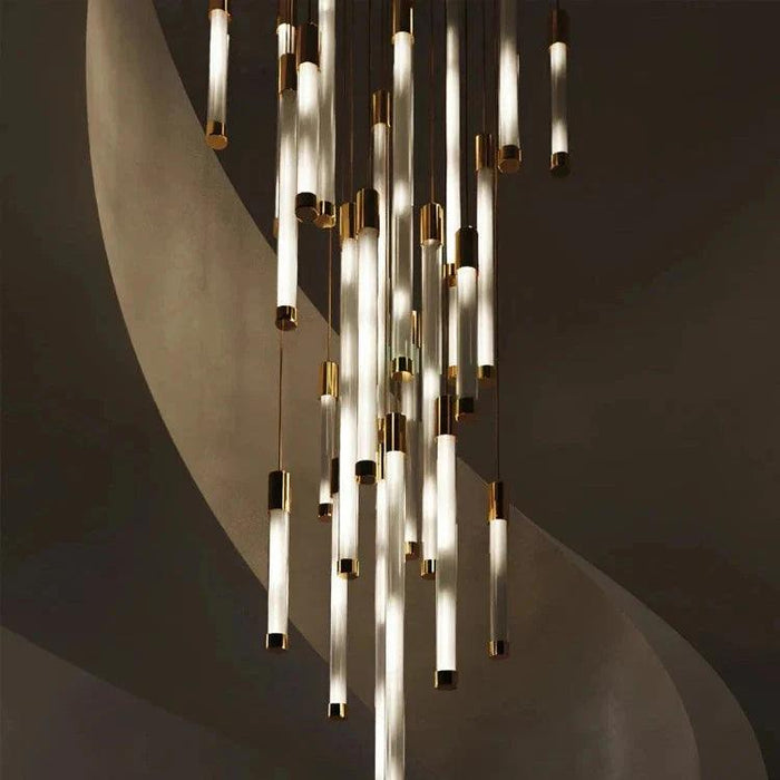 Kate Modern Gold Tube LED Staircase Chandelier - DWHOME
