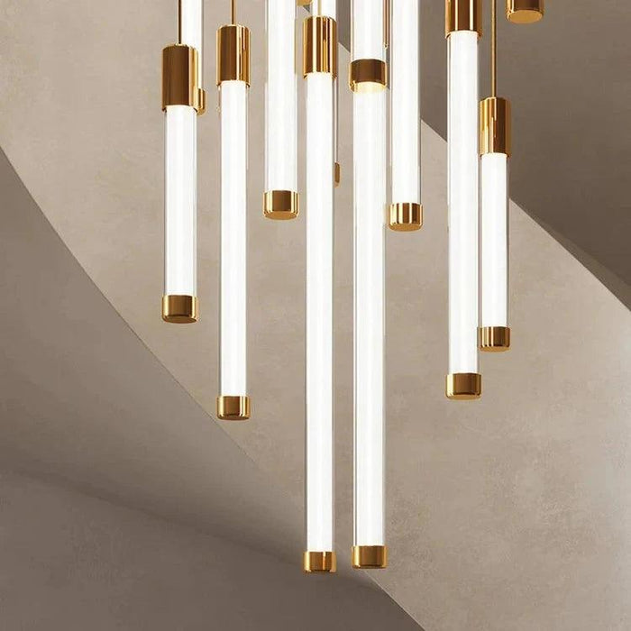 Kate Modern Gold Tube LED Staircase Chandelier - DWHOME