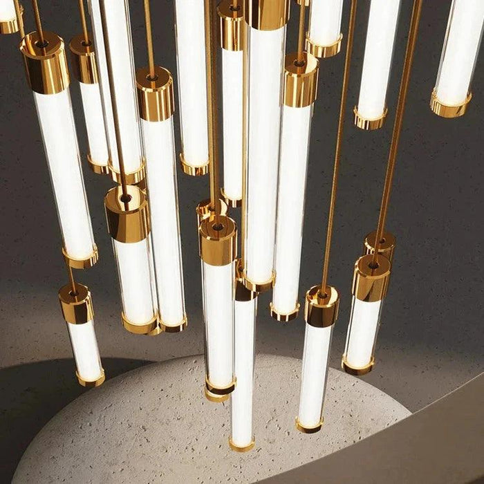 Kate Modern Gold Tube LED Staircase Chandelier - DWHOME