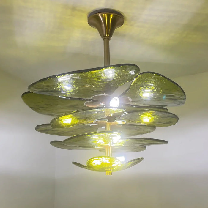 Textured Glass Leaf Green Chandelier-DWHOME