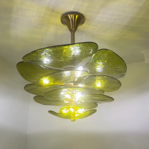 Textured Glass Leaf Green Chandelier-DWHOME